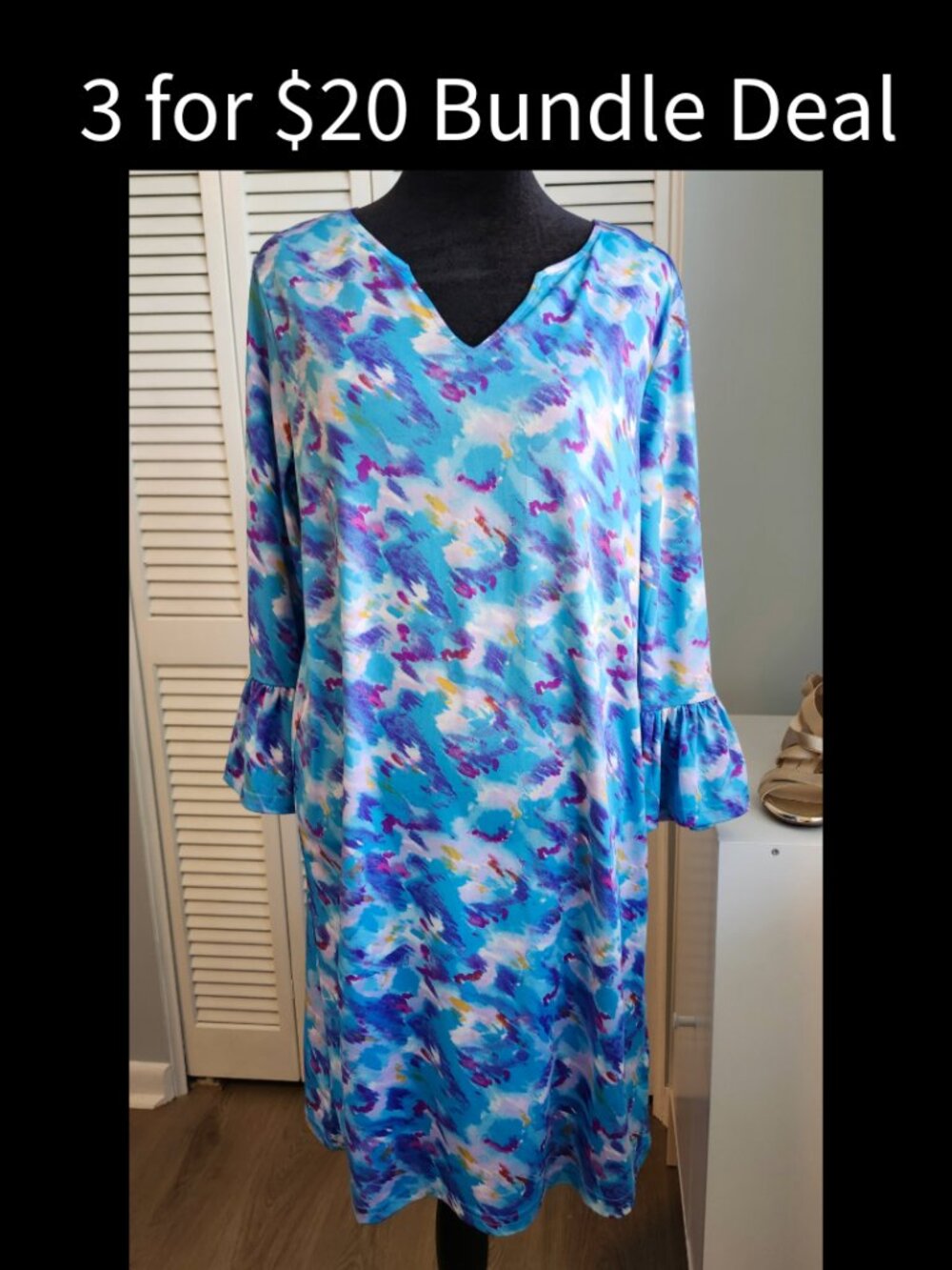 Caribbean Joe Dress size Small Relaxed Fit Blue Colorful
